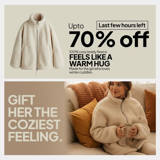 Static ad for Teddy jacket brand (womenswear, teddy jackets)